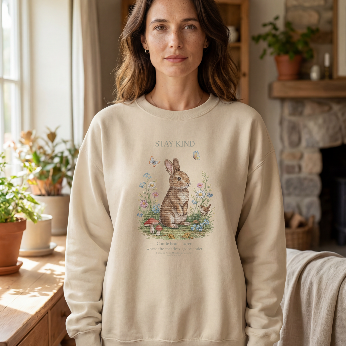 Stay Kind Bunny Crewneck Sweatshirt | Woodland Friends No. 02