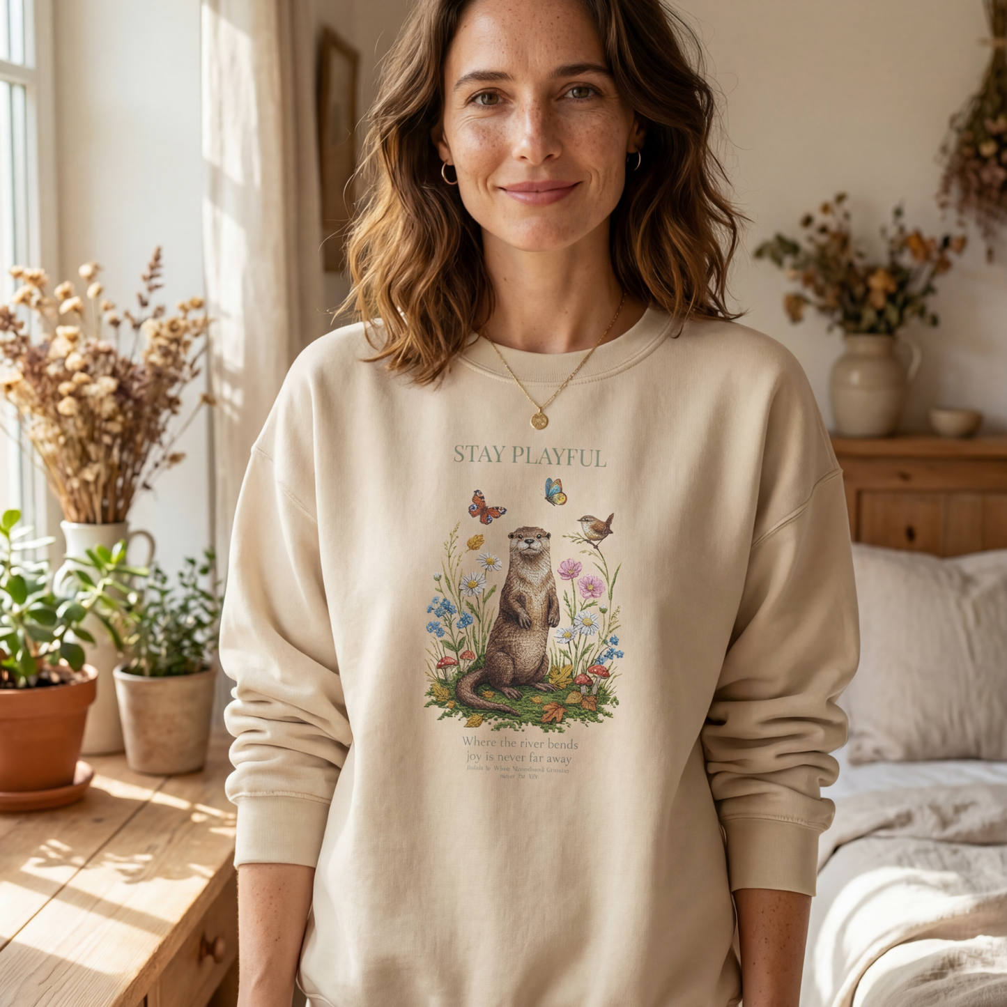 Stay Playful Otter Crewneck Sweatshirt | Woodland Friends No. 03