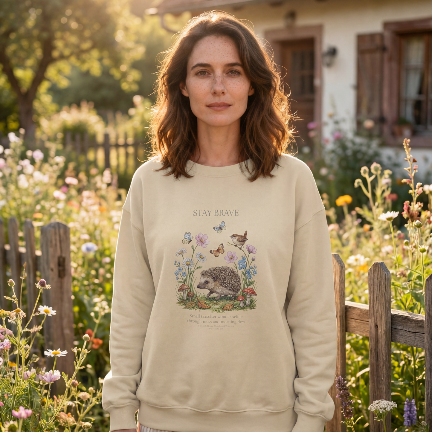 Stay Brave Hedgehog Crewneck Sweatshirt | Woodland Friends No. 04