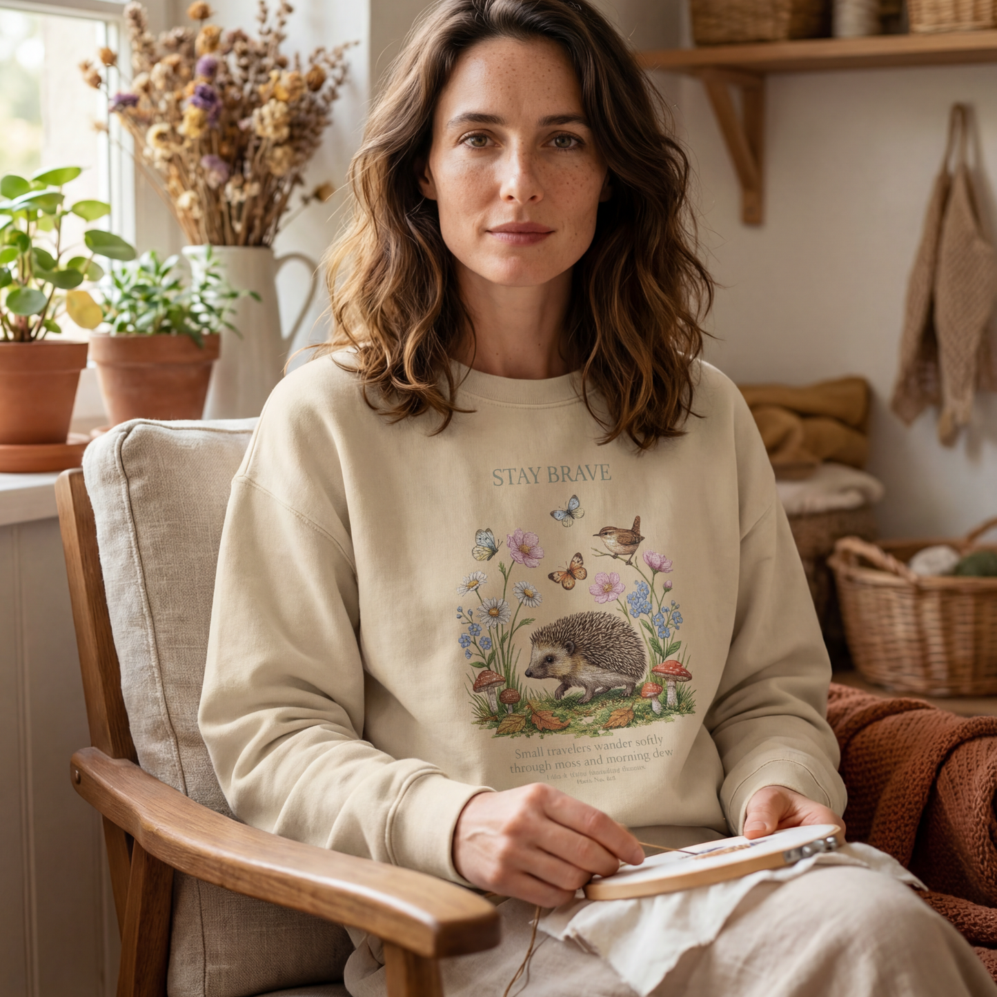 Stay Brave Hedgehog Crewneck Sweatshirt | Woodland Friends No. 04