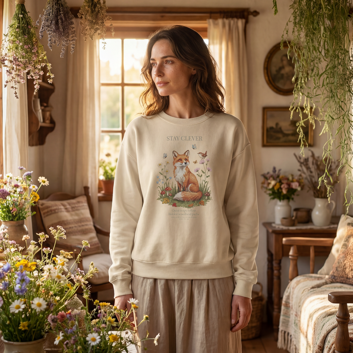 Stay Clever Fox Crewneck Sweatshirt | Woodland Friends No. 05