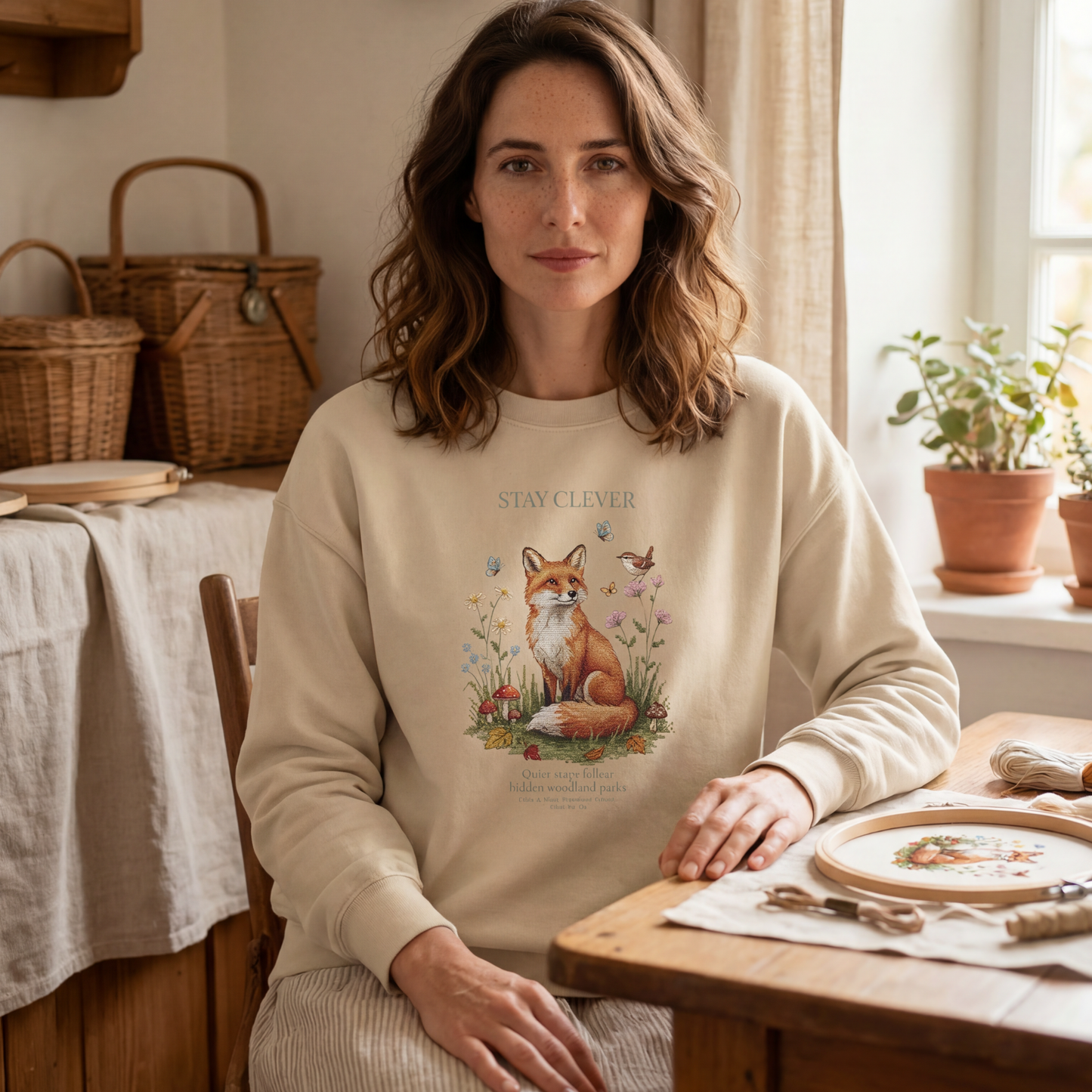 Stay Clever Fox Crewneck Sweatshirt | Woodland Friends No. 05