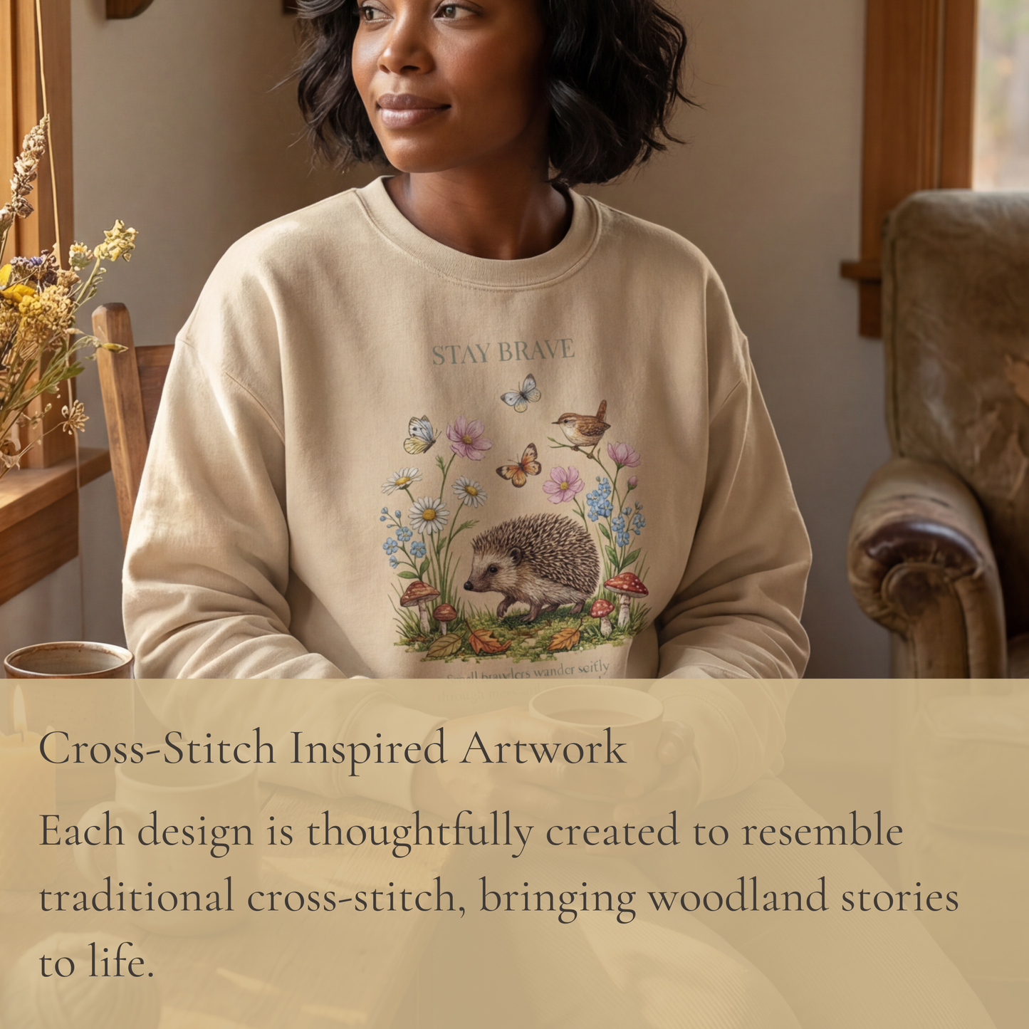 Stay Brave Hedgehog Crewneck Sweatshirt | Woodland Friends No. 04