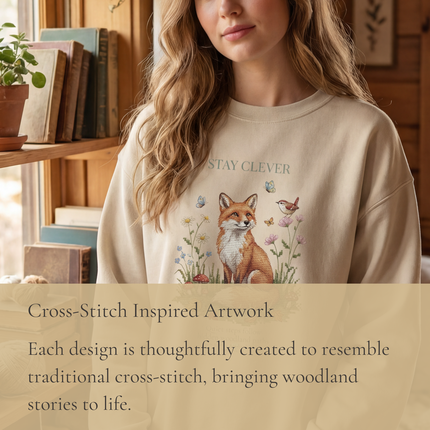 Stay Clever Fox Crewneck Sweatshirt | Woodland Friends No. 05