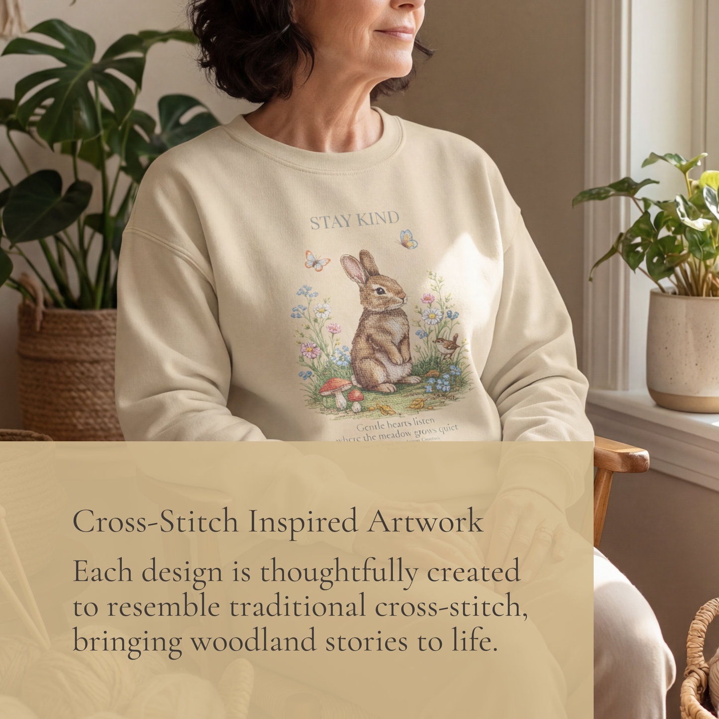 Stay Kind Bunny Crewneck Sweatshirt | Woodland Friends No. 02